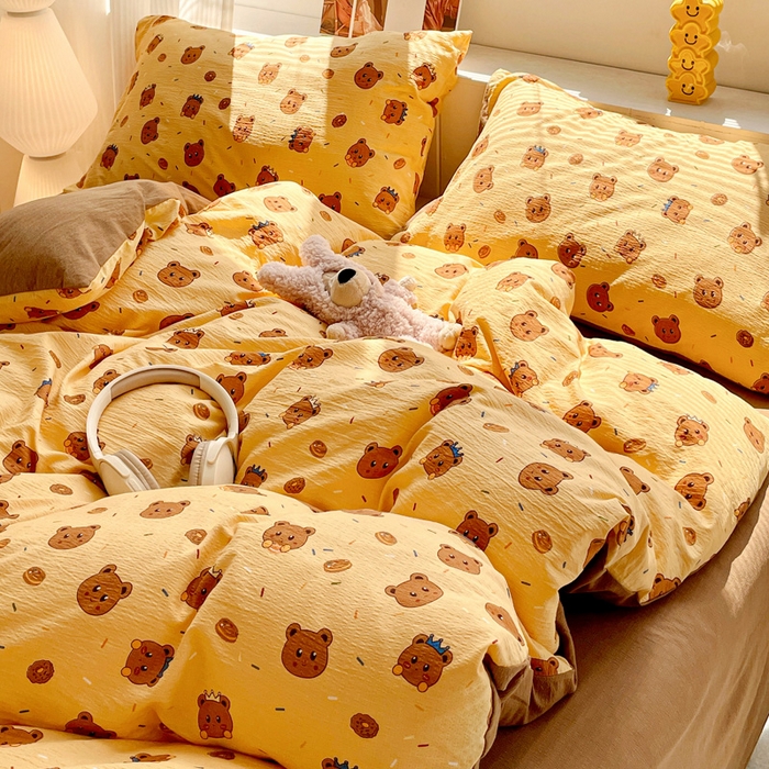 91家纺网 家纺一手货源 找家纺 维娜斯家纺 2025新款印花双层纱四件套亲肤柔软适合裸睡 小熊梦梦