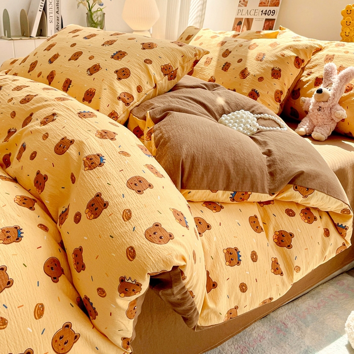 91家纺网 家纺一手货源 找家纺 维娜斯家纺 2025新款印花双层纱四件套亲肤柔软适合裸睡 小熊梦梦