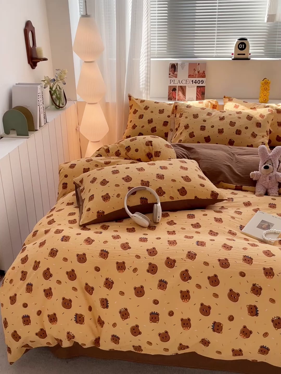 91家纺网 家纺一手货源 找家纺 维娜斯家纺 2025新款印花双层纱四件套亲肤柔软适合裸睡 小熊梦梦