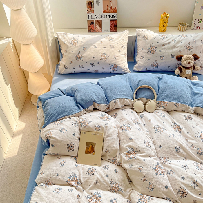 91家纺网 家纺一手货源 找家纺 维娜斯家纺 2025新款印花双层纱四件套亲肤柔软适合裸睡 悠然南山