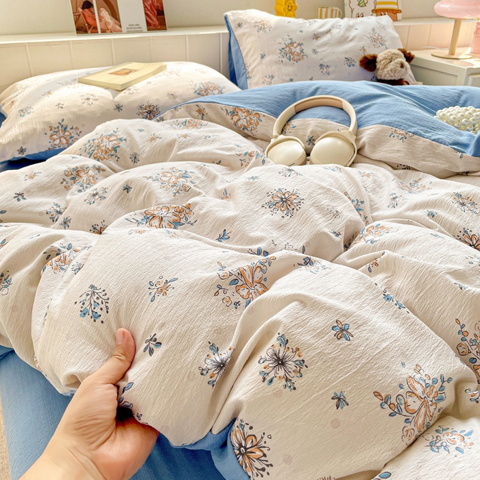 91家纺网 家纺一手货源 找家纺 维娜斯家纺 2025新款印花双层纱四件套亲肤柔软适合裸睡 悠然南山