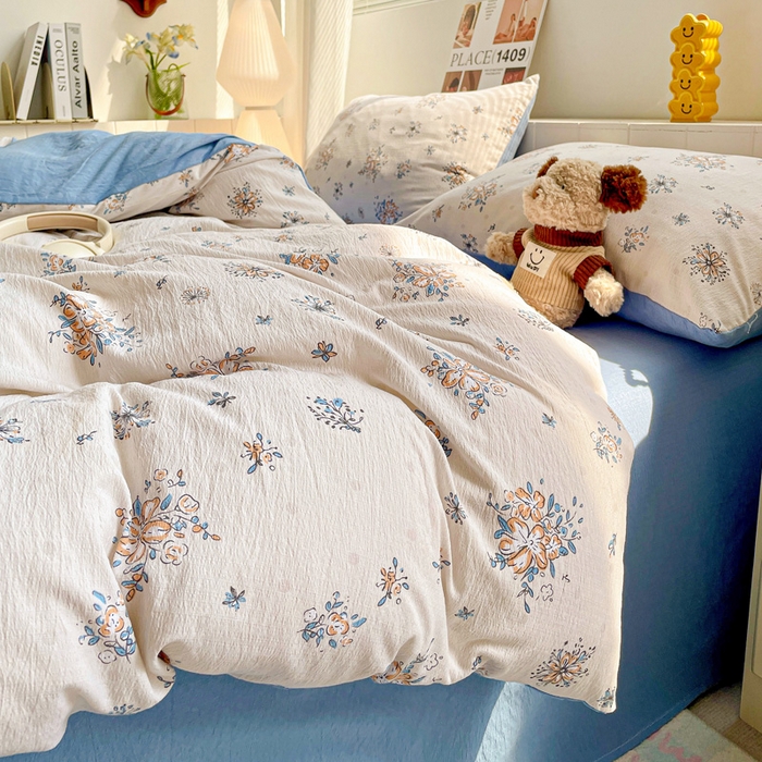 91家纺网 家纺一手货源 找家纺 维娜斯家纺 2025新款印花双层纱四件套亲肤柔软适合裸睡 悠然南山