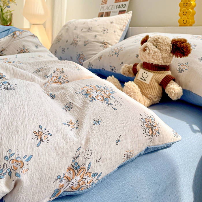 91家纺网 家纺一手货源 找家纺 维娜斯家纺 2025新款印花双层纱四件套亲肤柔软适合裸睡 悠然南山