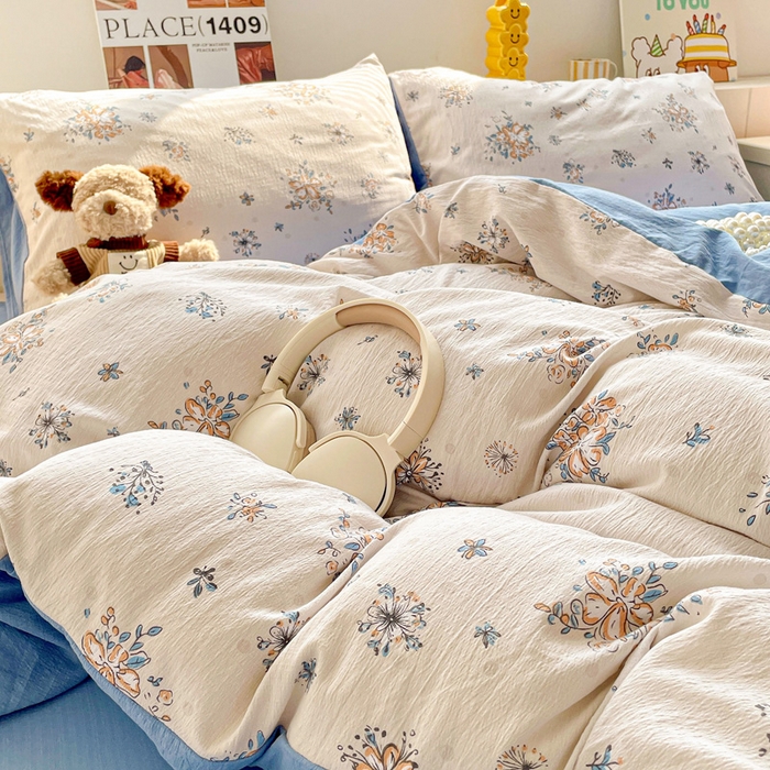 91家纺网 家纺一手货源 找家纺 维娜斯家纺 2025新款印花双层纱四件套亲肤柔软适合裸睡 悠然南山