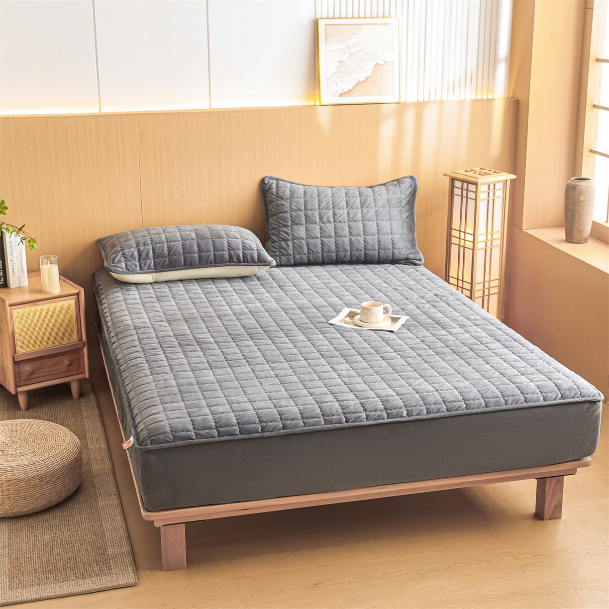 91家纺网 家纺一手货源 找家纺 潮邦创意家居 2025新款婴儿绒夹棉床笠单品单件床垫保护套 星空灰