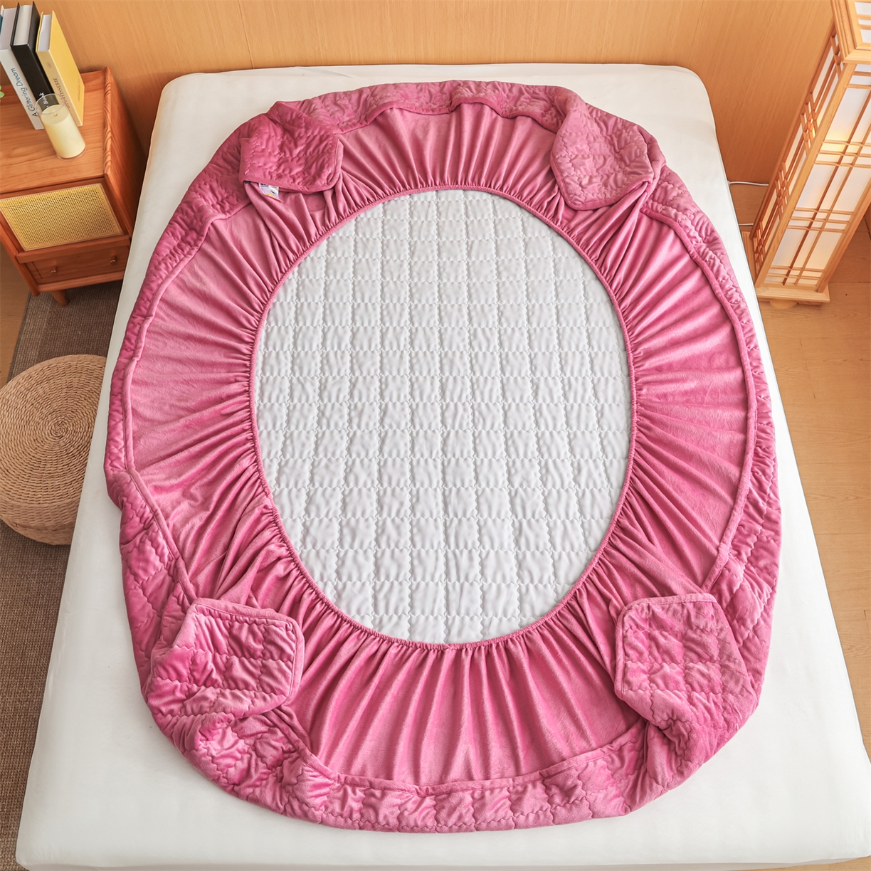 91家纺网 家纺一手货源 找家纺 潮邦创意家居 2025新款婴儿绒夹棉床笠单品单件床垫保护套 海棠粉