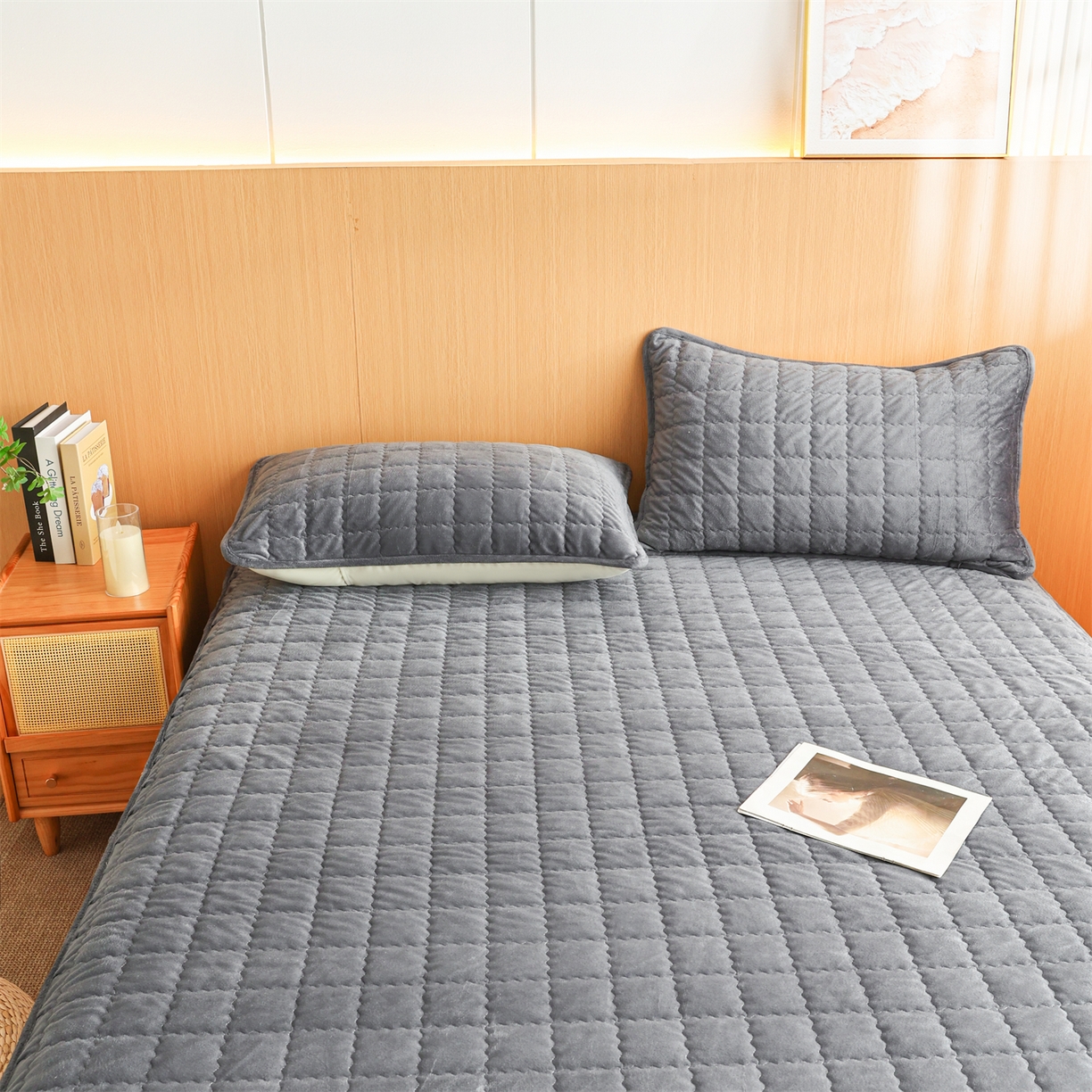 91家纺网 家纺一手货源 找家纺 潮邦创意家居 2025新款婴儿绒夹棉床笠单品单件床垫保护套 星空灰