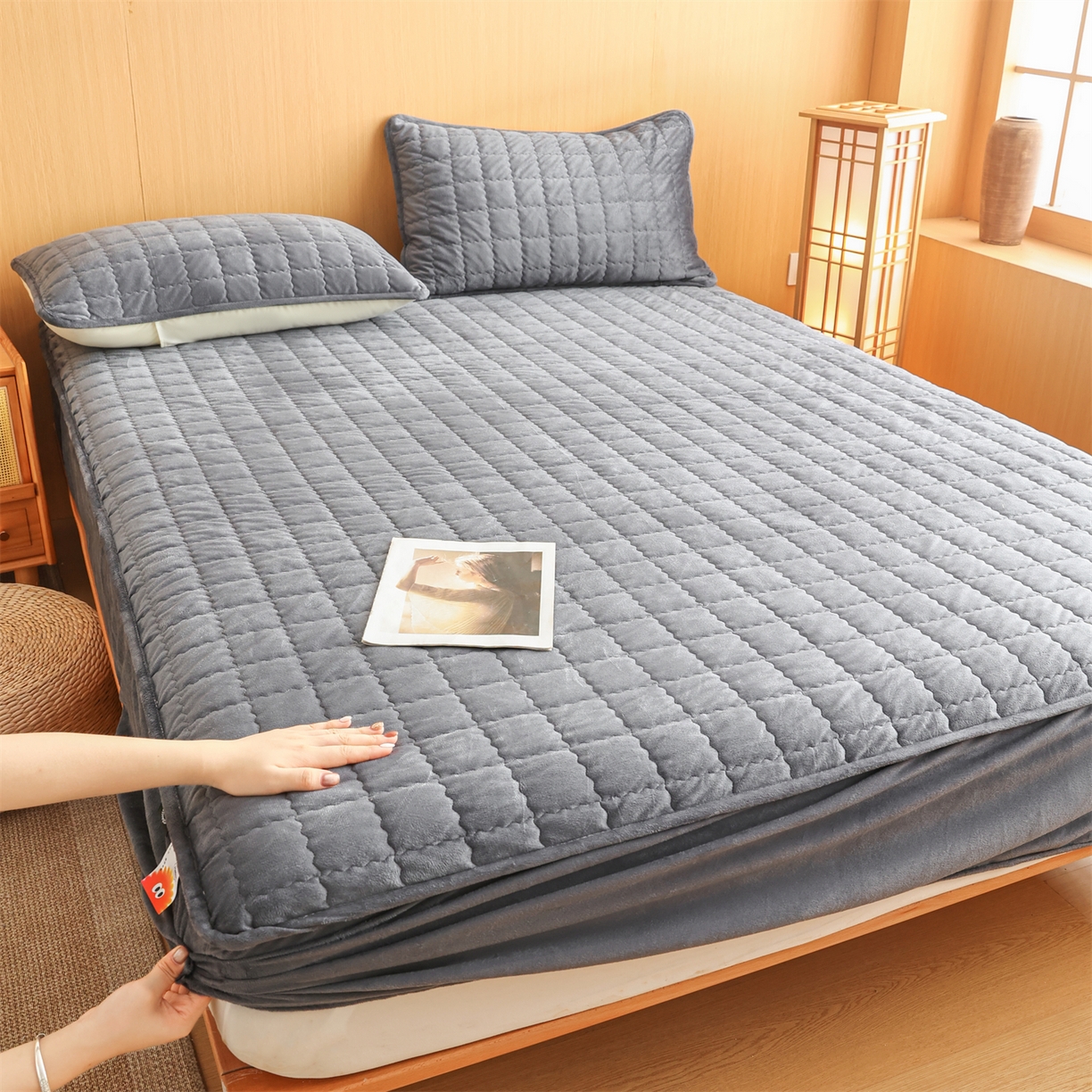 潮邦创意家居 2025新款婴儿绒夹棉床笠单品单件床垫保护套 星空灰