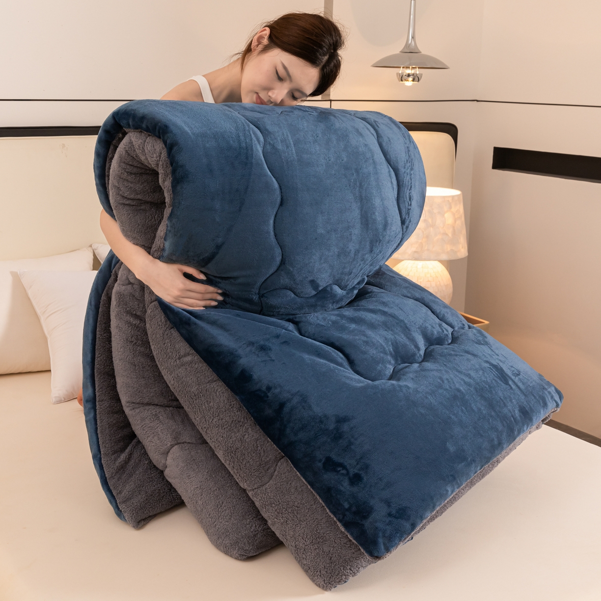 （总）永耀家纺 2025新款牛奶绒冬被羊羔绒被子跨境外贸电商直播网销供货