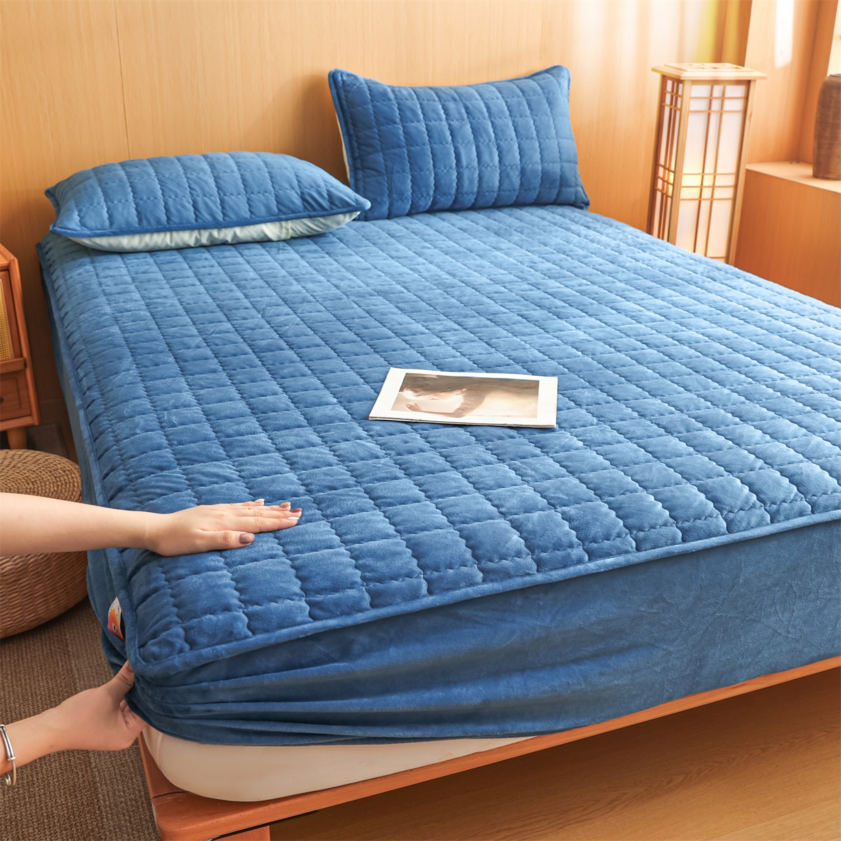 潮邦创意家居 2025新款婴儿绒夹棉床笠单品单件床垫保护套 宾利蓝