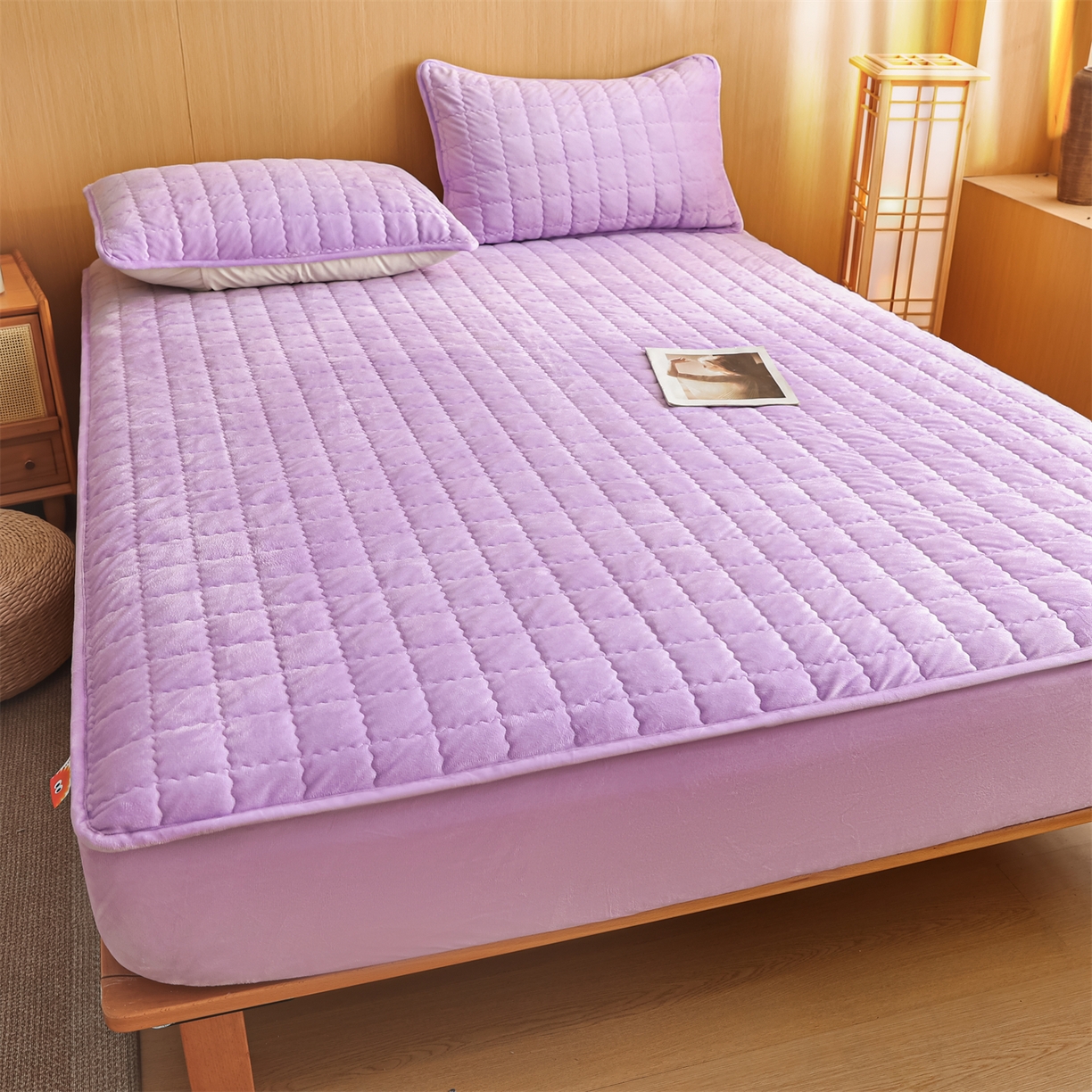 91家纺网 家纺一手货源 找家纺 潮邦创意家居 2025新款婴儿绒夹棉床笠单品单件床垫保护套 芋泥紫