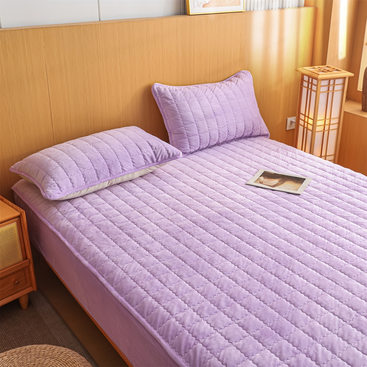 91家纺网 家纺一手货源 找家纺 潮邦创意家居 2025新款婴儿绒夹棉床笠单品单件床垫保护套 芋泥紫