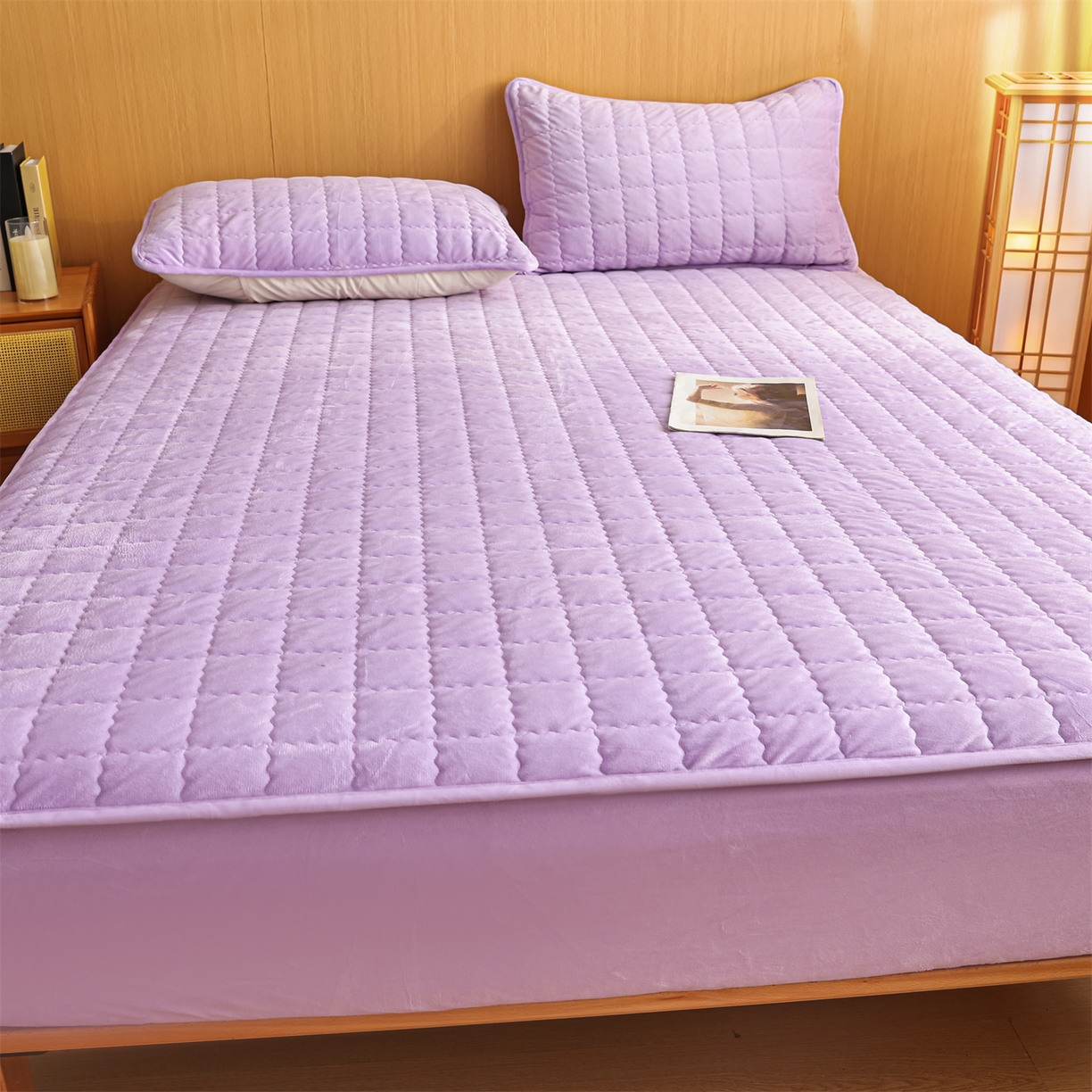 91家纺网 家纺一手货源 找家纺 潮邦创意家居 2025新款婴儿绒夹棉床笠单品单件床垫保护套 芋泥紫