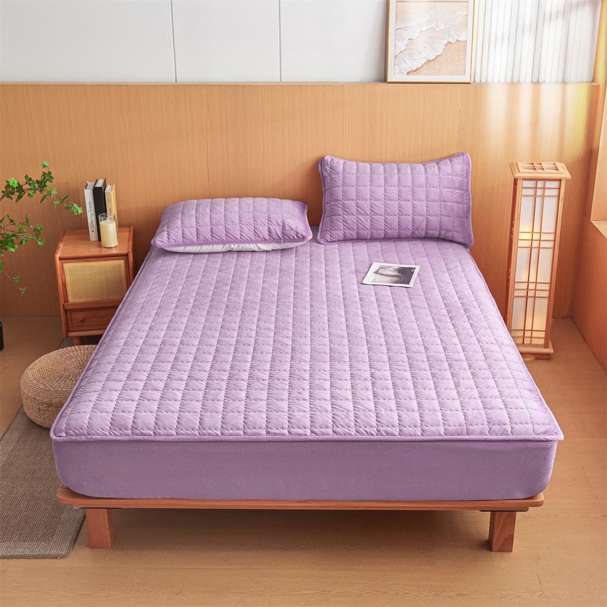 91家纺网 家纺一手货源 找家纺 潮邦创意家居 2025新款婴儿绒夹棉床笠单品单件床垫保护套 芋泥紫