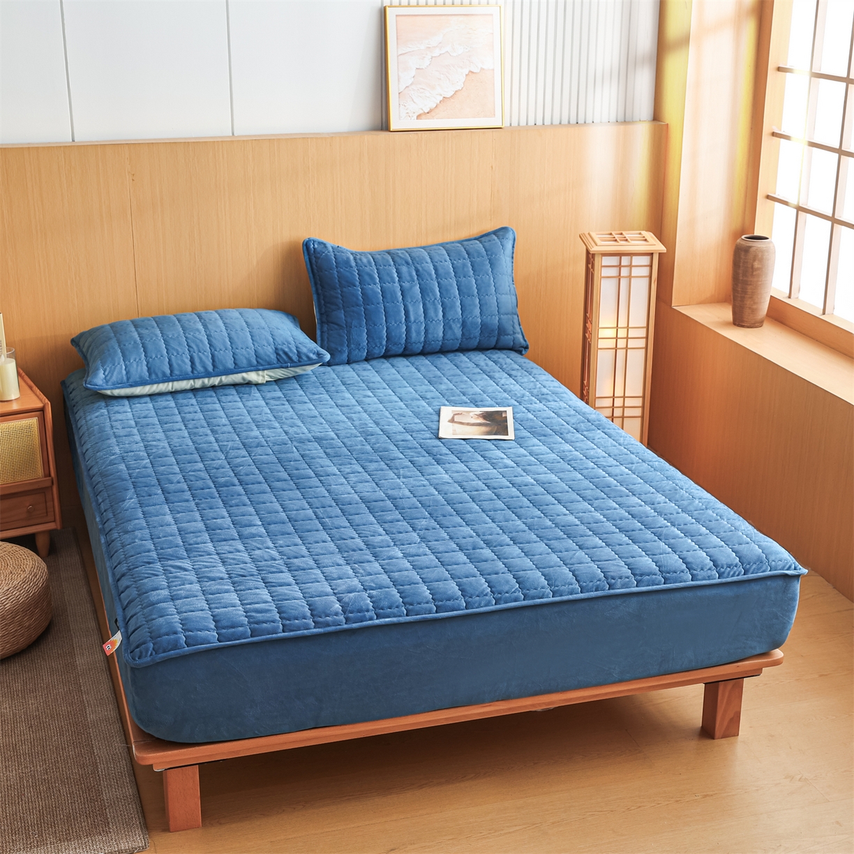 91家纺网 家纺一手货源 找家纺 潮邦创意家居 2025新款婴儿绒夹棉床笠单品单件床垫保护套 宾利蓝