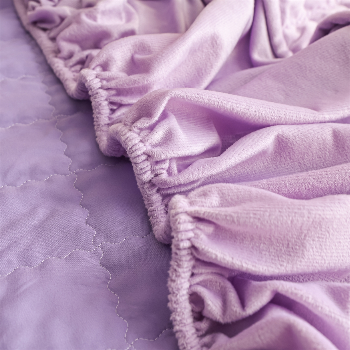 91家纺网 家纺一手货源 找家纺 潮邦创意家居 2025新款婴儿绒夹棉床笠单品单件床垫保护套 芋泥紫