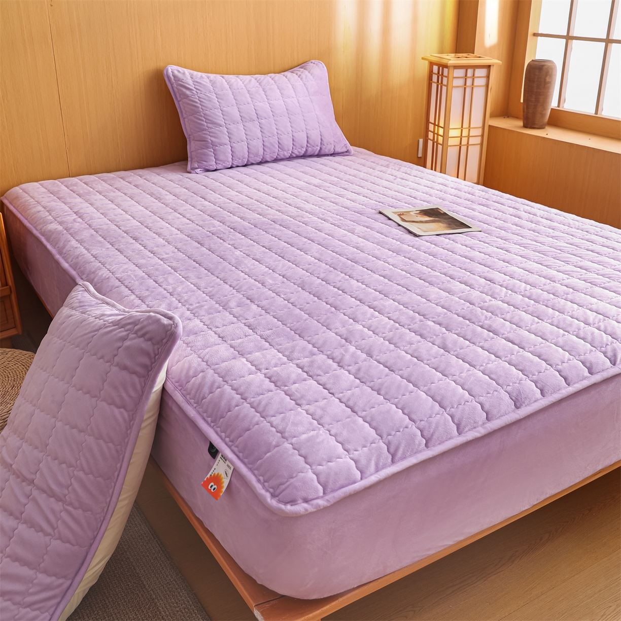 91家纺网 家纺一手货源 找家纺 潮邦创意家居 2025新款婴儿绒夹棉床笠单品单件床垫保护套 芋泥紫