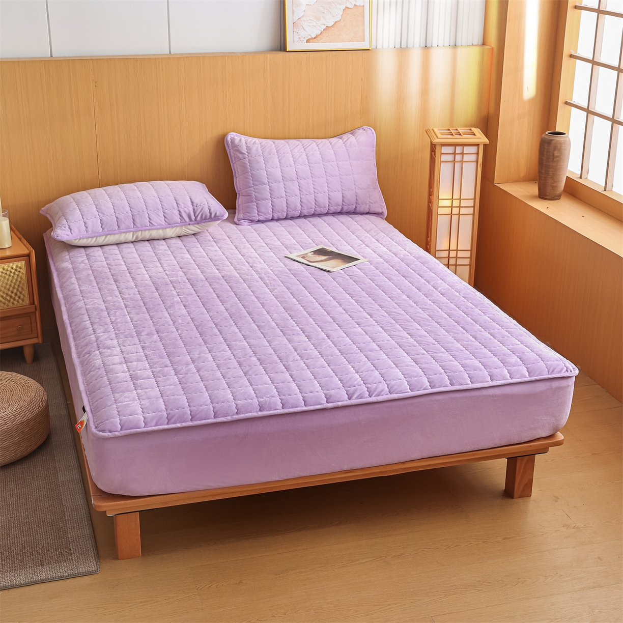 91家纺网 家纺一手货源 找家纺 潮邦创意家居 2025新款婴儿绒夹棉床笠单品单件床垫保护套 芋泥紫