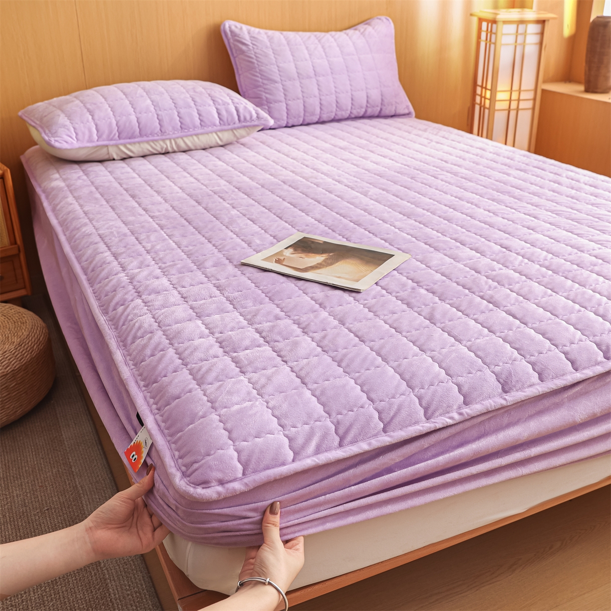 91家纺网 家纺一手货源 找家纺 潮邦创意家居 2025新款婴儿绒夹棉床笠单品单件床垫保护套 芋泥紫
