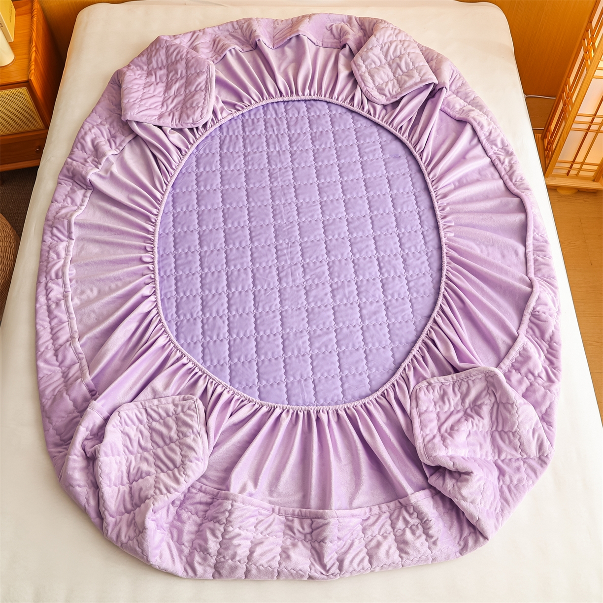 91家纺网 家纺一手货源 找家纺 潮邦创意家居 2025新款婴儿绒夹棉床笠单品单件床垫保护套 芋泥紫