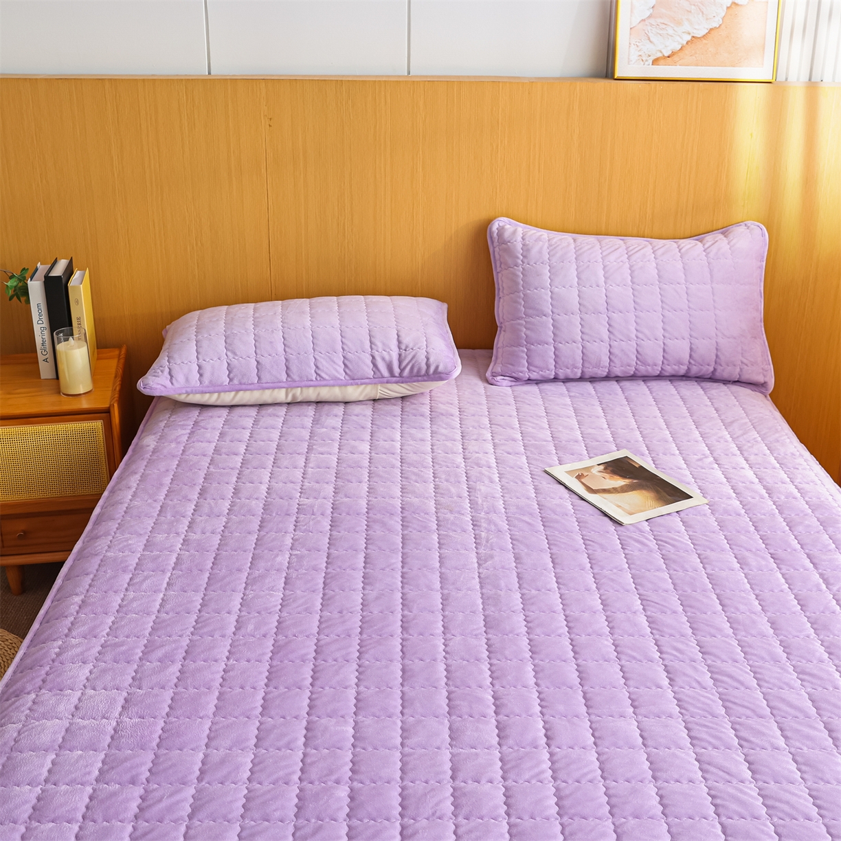 91家纺网 家纺一手货源 找家纺 潮邦创意家居 2025新款婴儿绒夹棉床笠单品单件床垫保护套 芋泥紫