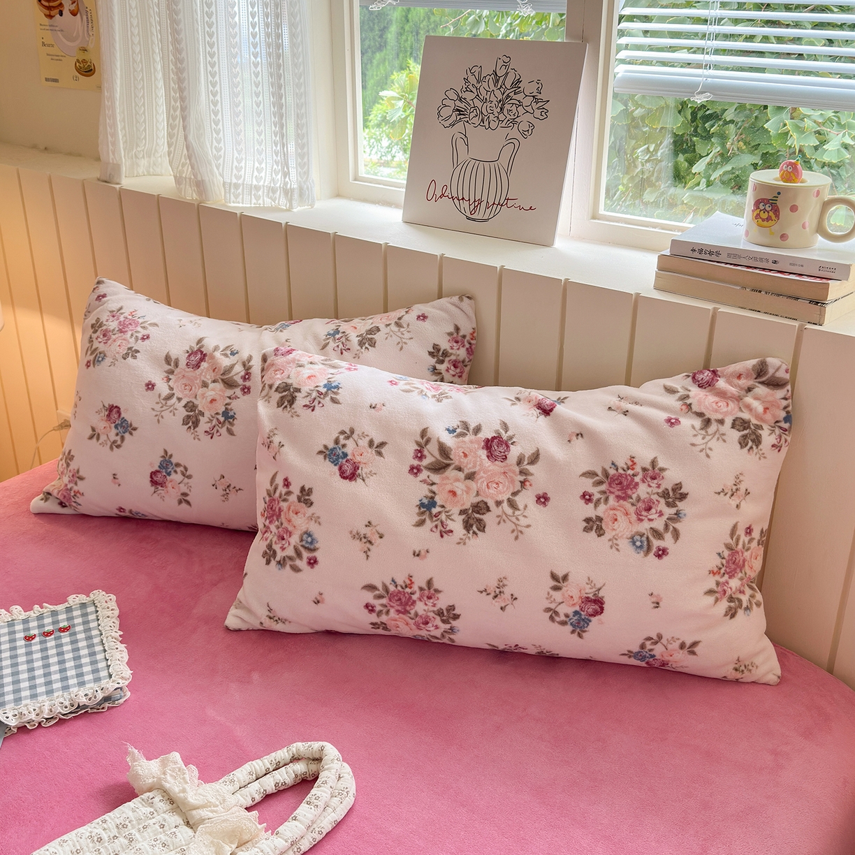 91家纺网 家纺一手货源 找家纺 丽美人家纺 2025新款印花双面加厚绒高克重牛奶绒被罩单品被套单件被套 山茶花语-粉
