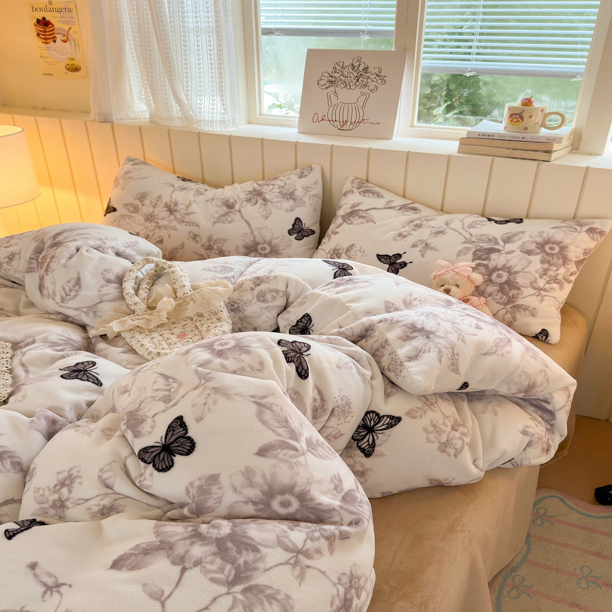 91家纺网 家纺一手货源 找家纺 丽美人家纺 2025新款印花双面加厚绒高克重牛奶绒被罩单品被套单件被套 水墨花蝴蝶