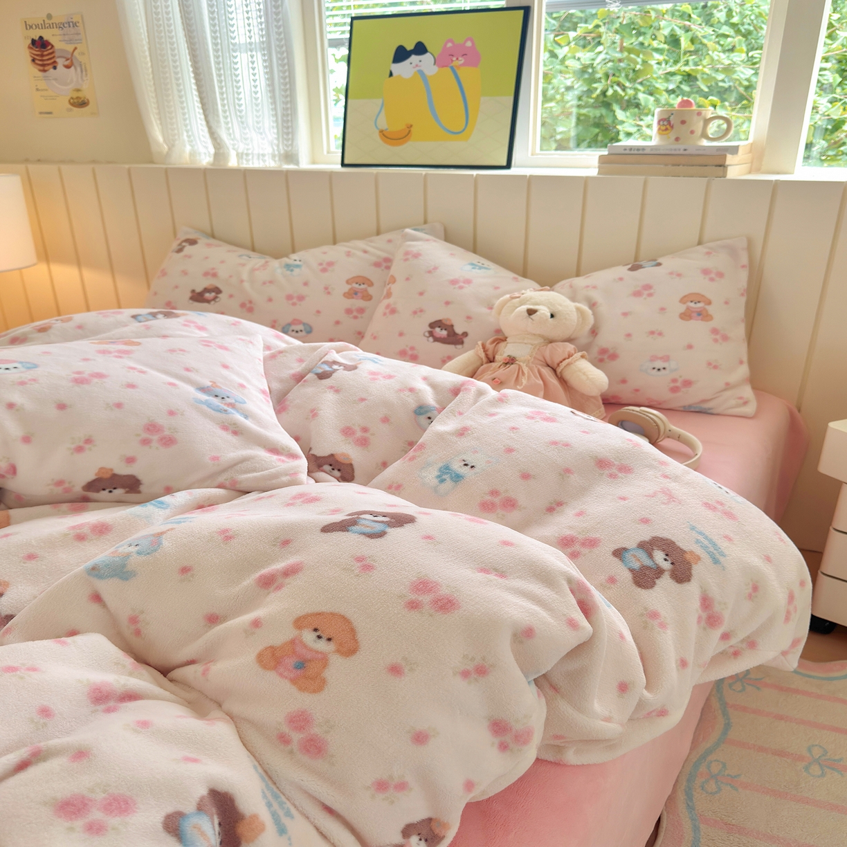 91家纺网 家纺一手货源 找家纺 丽美人家纺 2025新款印花双面加厚绒高克重牛奶绒被罩单品被套单件被套 油画小萌物