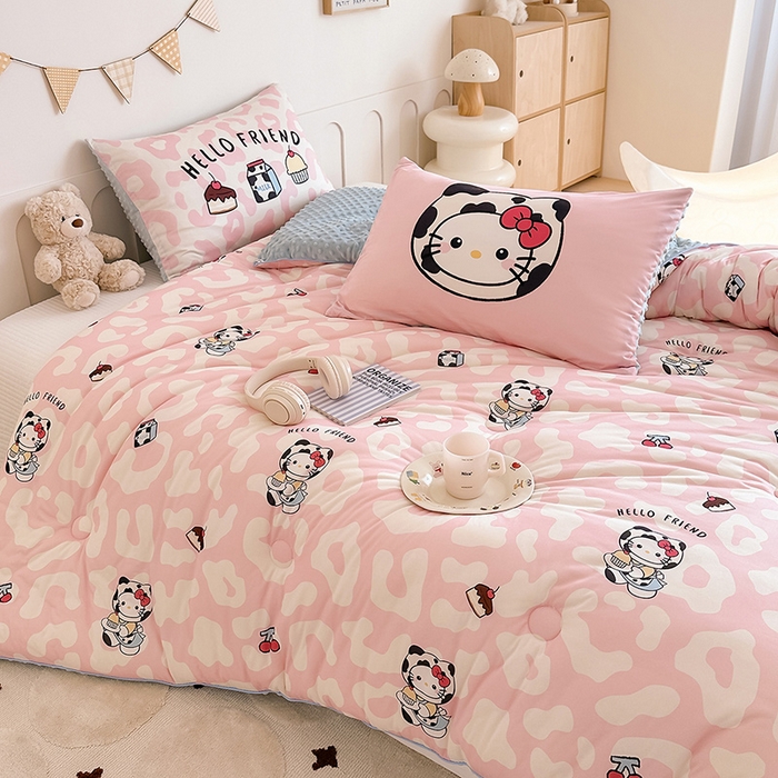 91家纺网 家纺一手货源 找家纺 RYB红黄兰 2025新款设计师原创针织棉暖暖豆豆绒秋冬被芯被子 豹纹奶牛猫