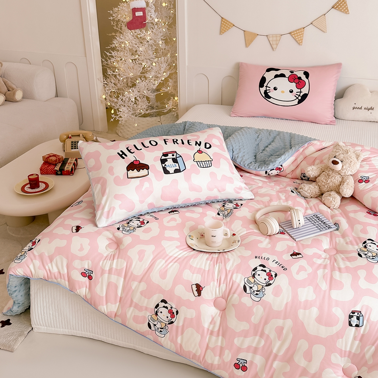 91家纺网 家纺一手货源 找家纺 RYB红黄兰 2025新款设计师原创针织棉暖暖豆豆绒秋冬被芯被子 豹纹奶牛猫