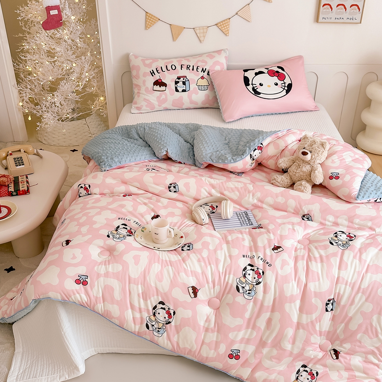 91家纺网 家纺一手货源 找家纺 RYB红黄兰 2025新款设计师原创针织棉暖暖豆豆绒秋冬被芯被子 豹纹奶牛猫