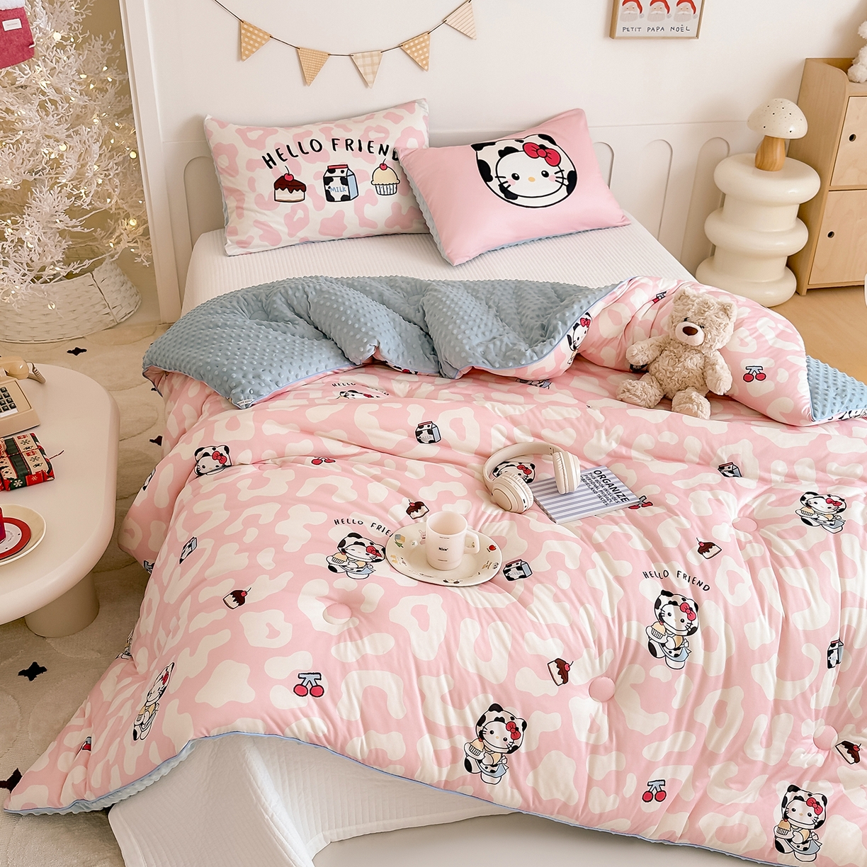 91家纺网 家纺一手货源 找家纺 RYB红黄兰 2025新款设计师原创针织棉暖暖豆豆绒秋冬被芯被子 豹纹奶牛猫