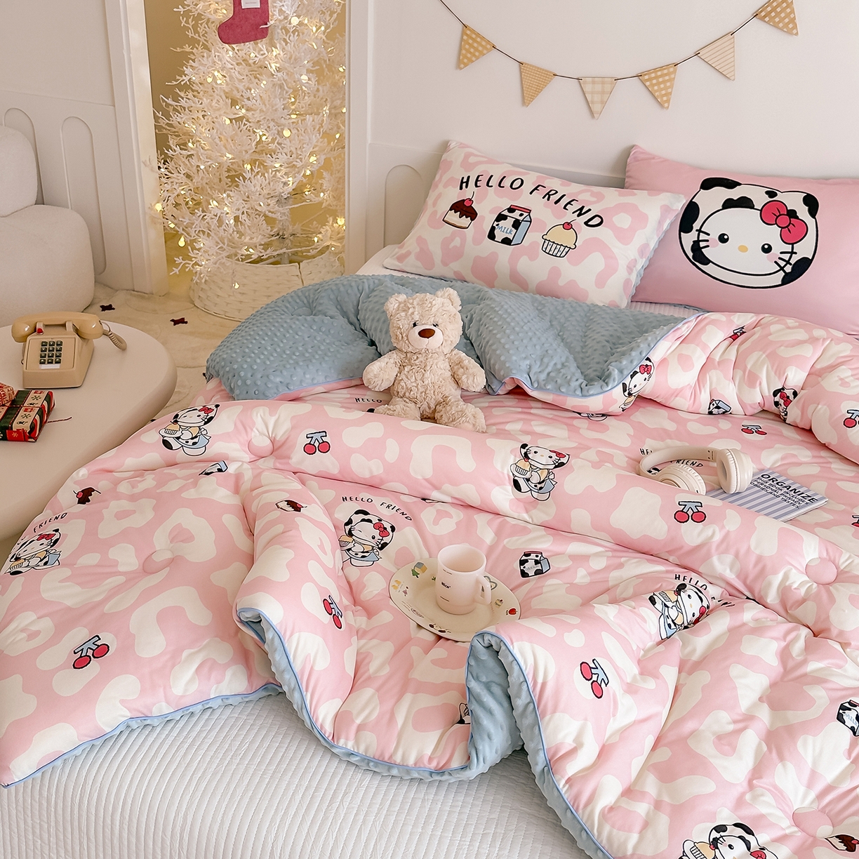 91家纺网 家纺一手货源 找家纺 RYB红黄兰 2025新款设计师原创针织棉暖暖豆豆绒秋冬被芯被子 豹纹奶牛猫