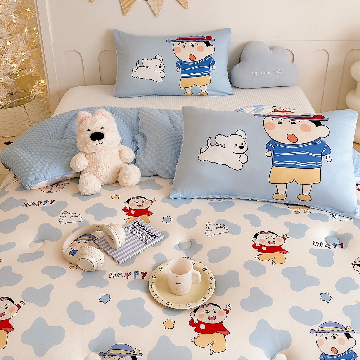 91家纺网 家纺一手货源 找家纺 RYB红黄兰 2025新款设计师原创针织棉暖暖豆豆绒秋冬被芯被子 顽皮兄弟