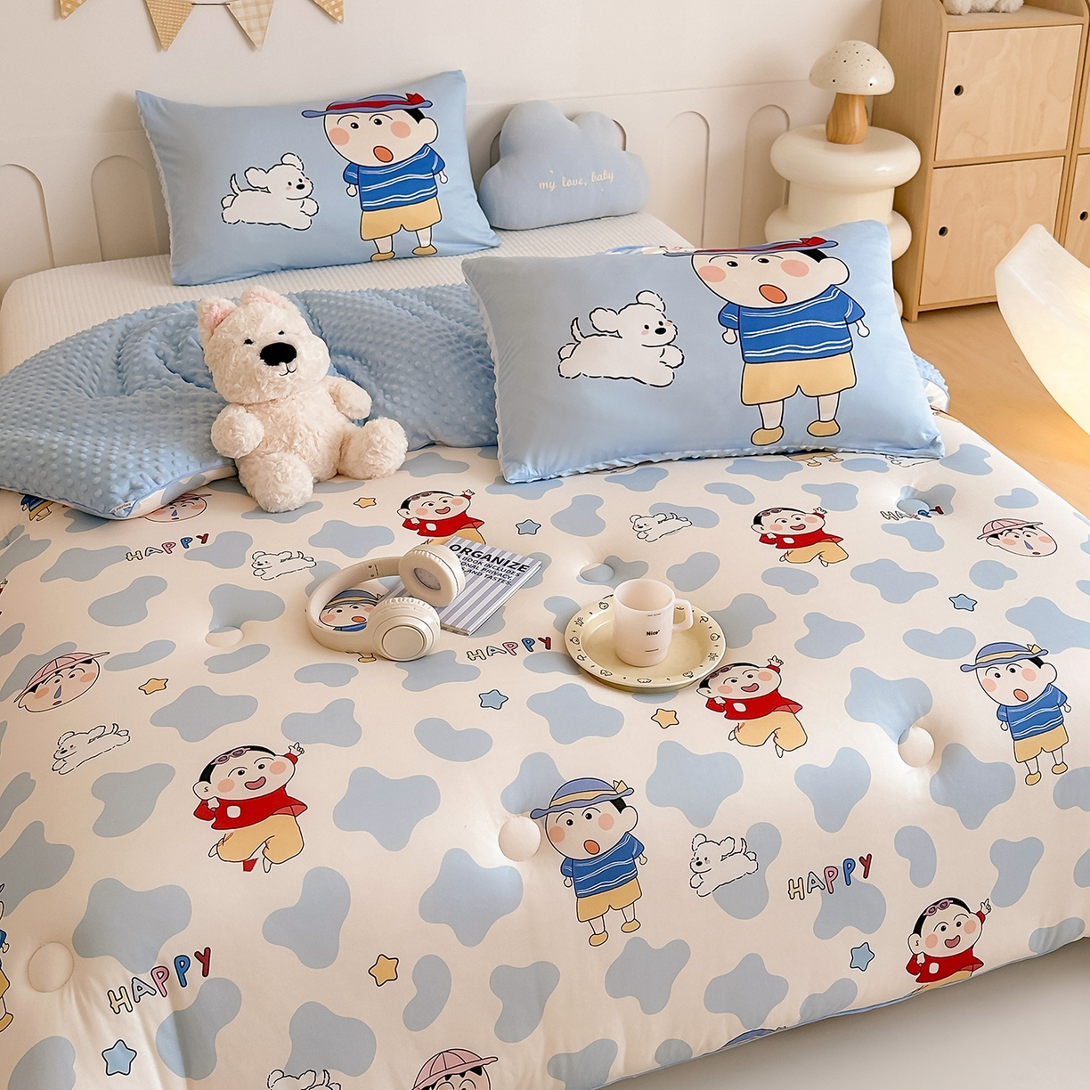 91家纺网 家纺一手货源 找家纺 RYB红黄兰 2025新款设计师原创针织棉暖暖豆豆绒秋冬被芯被子 顽皮兄弟