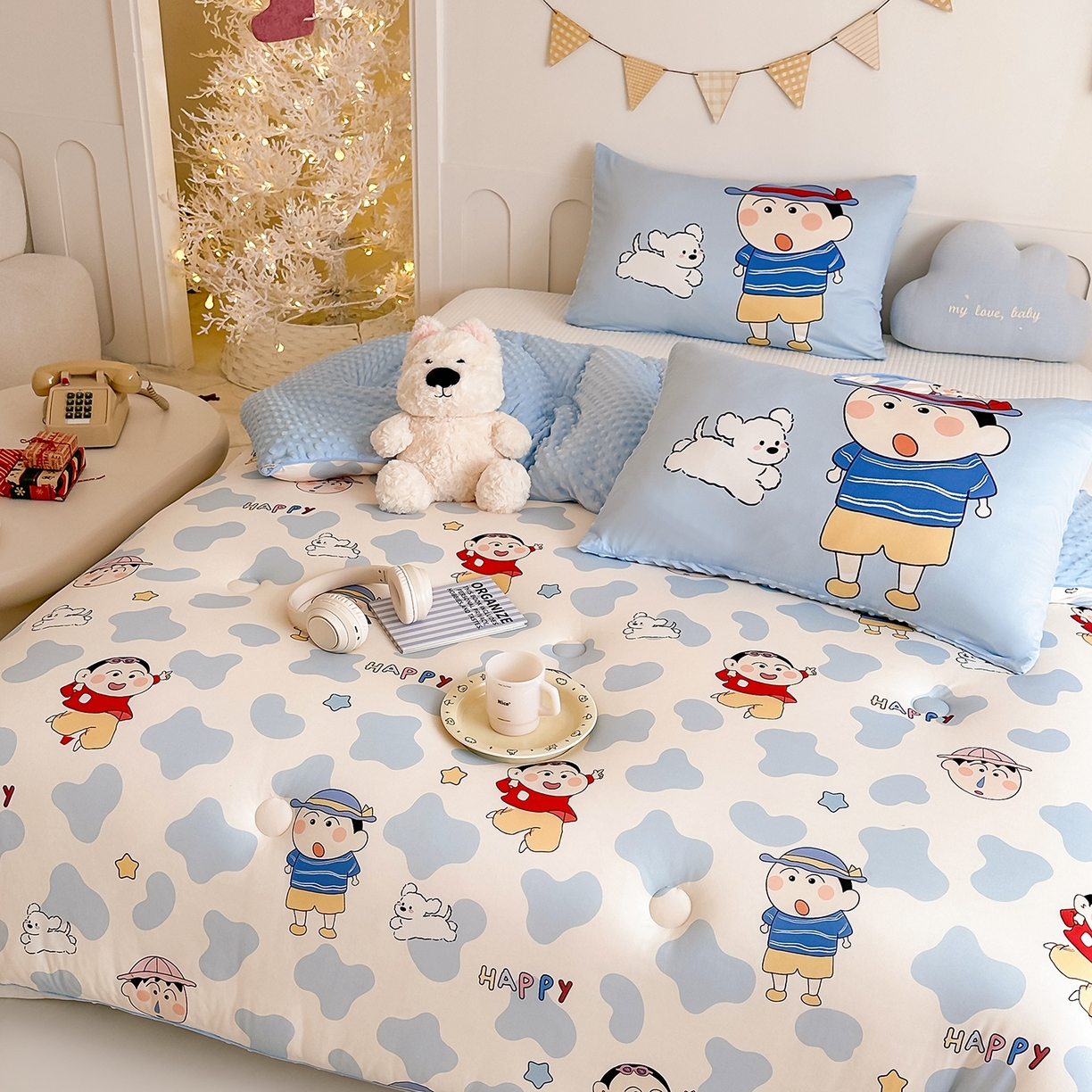 91家纺网 家纺一手货源 找家纺 RYB红黄兰 2025新款设计师原创针织棉暖暖豆豆绒秋冬被芯被子 顽皮兄弟