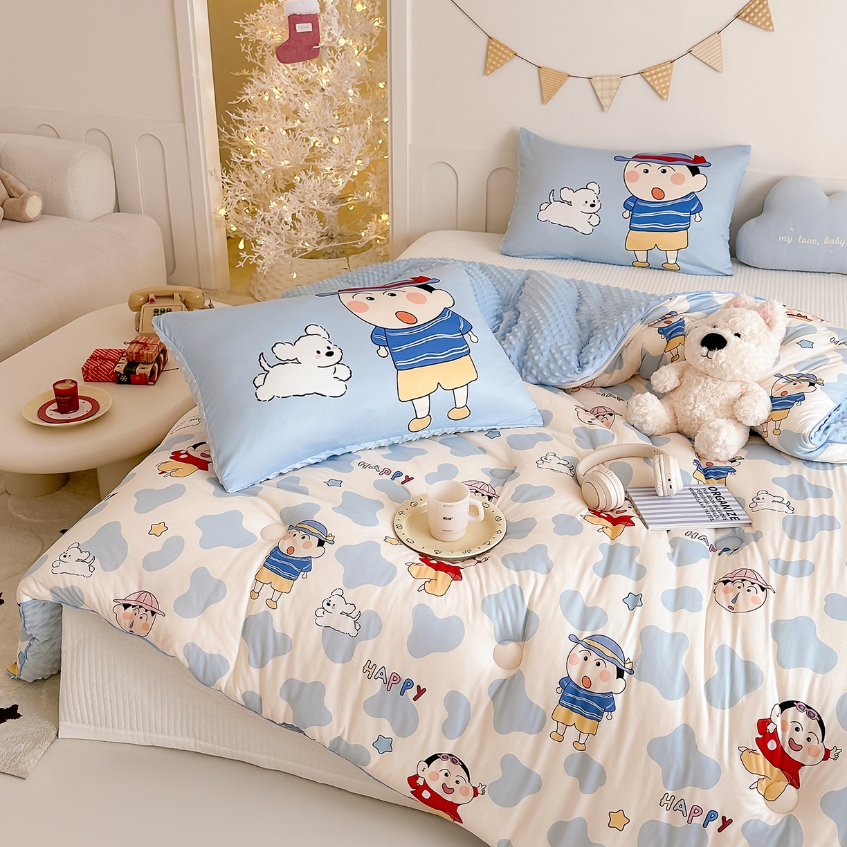 91家纺网 家纺一手货源 找家纺 RYB红黄兰 2025新款设计师原创针织棉暖暖豆豆绒秋冬被芯被子 顽皮兄弟