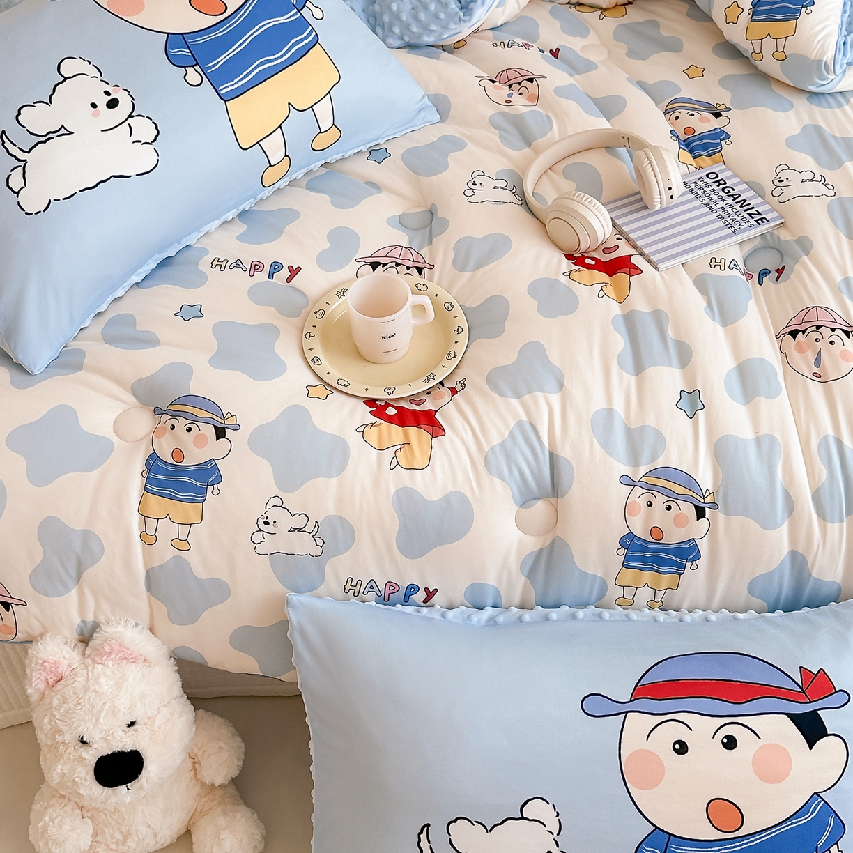 91家纺网 家纺一手货源 找家纺 RYB红黄兰 2025新款设计师原创针织棉暖暖豆豆绒秋冬被芯被子 顽皮兄弟