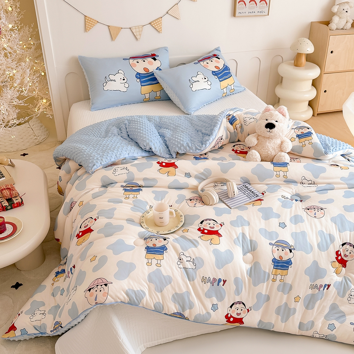 91家纺网 家纺一手货源 找家纺 RYB红黄兰 2025新款设计师原创针织棉暖暖豆豆绒秋冬被芯被子 顽皮兄弟