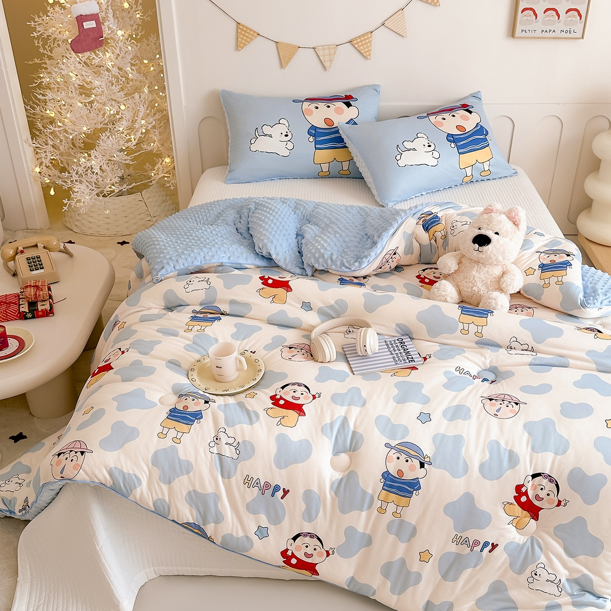 91家纺网 家纺一手货源 找家纺 RYB红黄兰 2025新款设计师原创针织棉暖暖豆豆绒秋冬被芯被子 顽皮兄弟