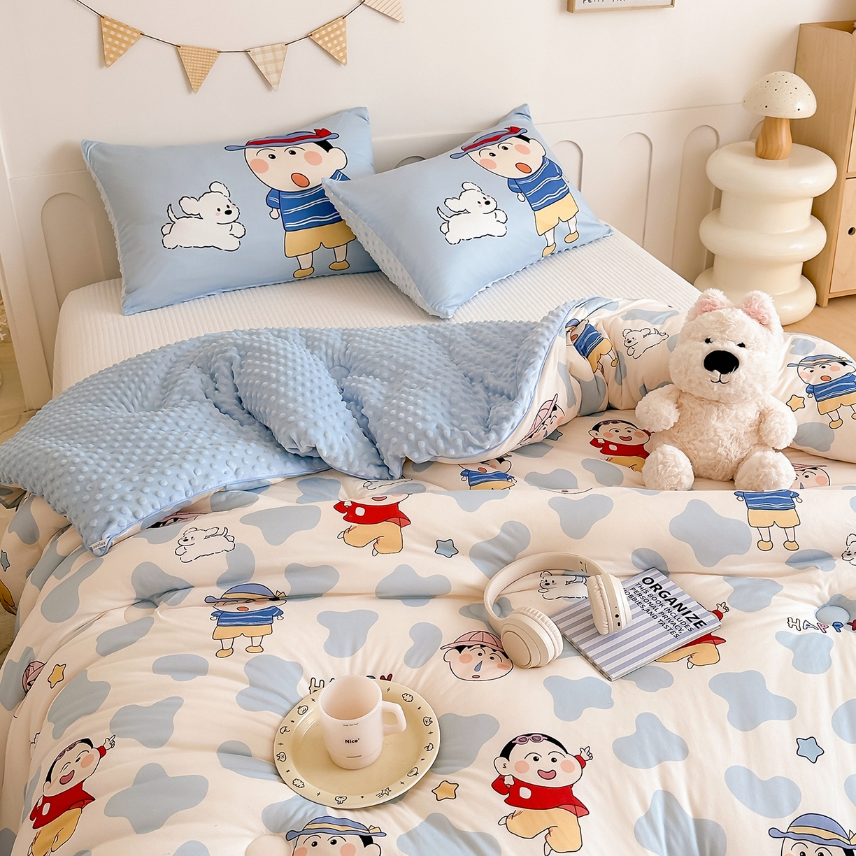 91家纺网 家纺一手货源 找家纺 RYB红黄兰 2025新款设计师原创针织棉暖暖豆豆绒秋冬被芯被子 顽皮兄弟