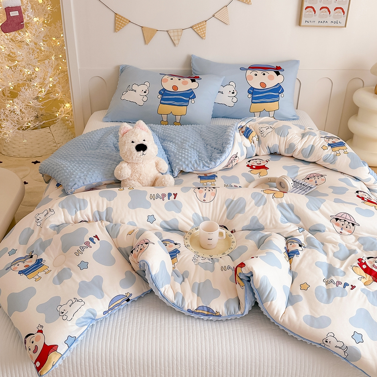 91家纺网 家纺一手货源 找家纺 RYB红黄兰 2025新款设计师原创针织棉暖暖豆豆绒秋冬被芯被子 顽皮兄弟