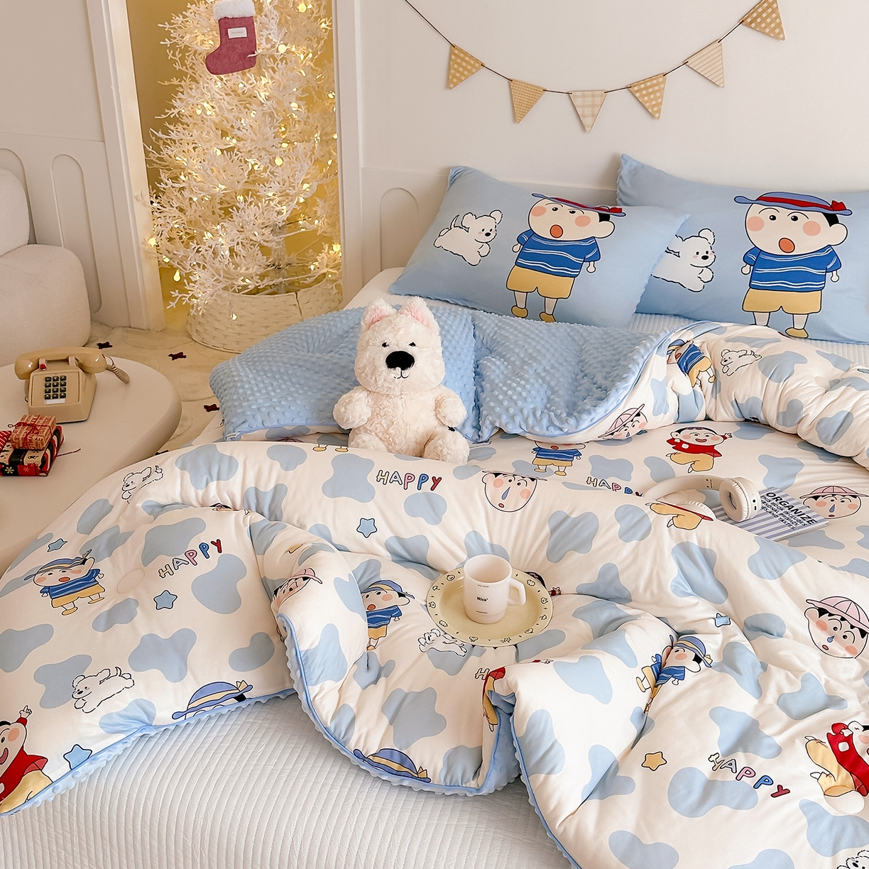 91家纺网 家纺一手货源 找家纺 RYB红黄兰 2025新款设计师原创针织棉暖暖豆豆绒秋冬被芯被子 顽皮兄弟