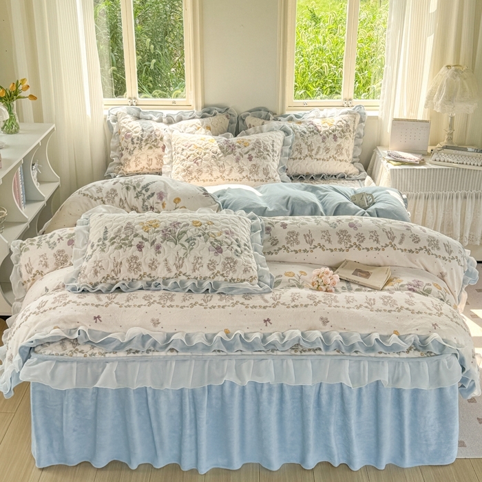 91家纺网 家纺一手货源 找家纺 （总）禧缘家纺（原梦想家） 2025新款夹棉双层花边牛奶绒床笠三件套系列