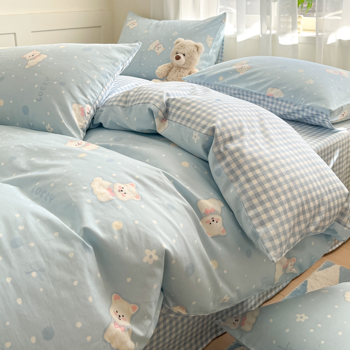 91家纺网 家纺一手货源 找家纺 吉象家纺 2025新款12868全棉印花单被套 蓝色泡芙狗