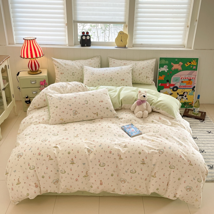 91家纺网 家纺一手货源 找家纺 吉象家纺 2025新款12868全棉印花单被套 蘑菇小兔