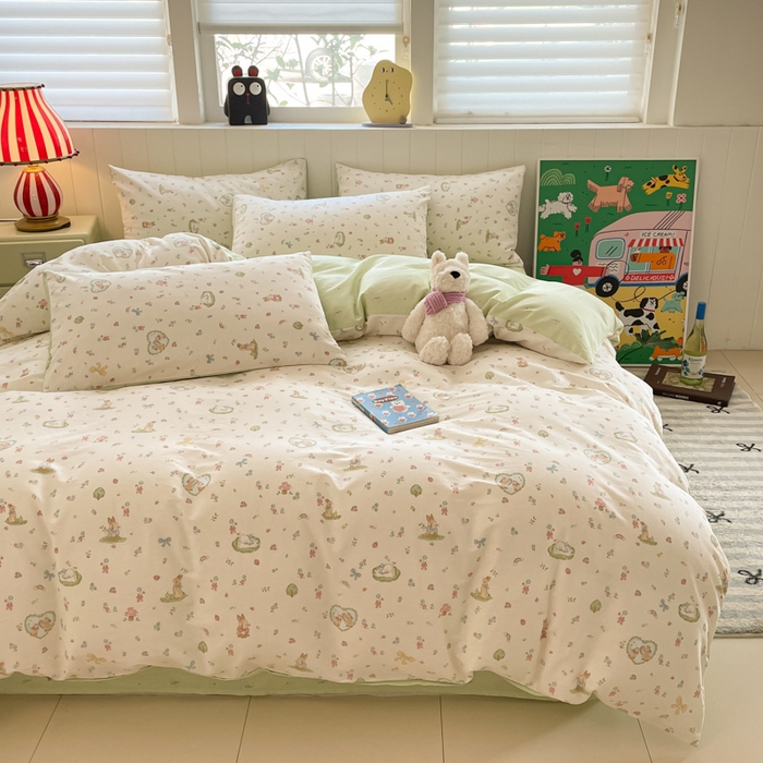 91家纺网 家纺一手货源 找家纺 吉象家纺 2025新款12868全棉印花单被套 蘑菇小兔