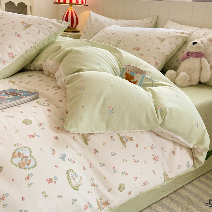 91家纺网 家纺一手货源 找家纺 吉象家纺 2025新款12868全棉印花单被套 蘑菇小兔