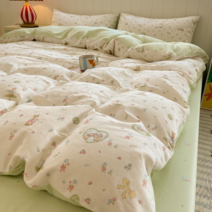 91家纺网 家纺一手货源 找家纺 吉象家纺 2025新款12868全棉印花单被套 蘑菇小兔