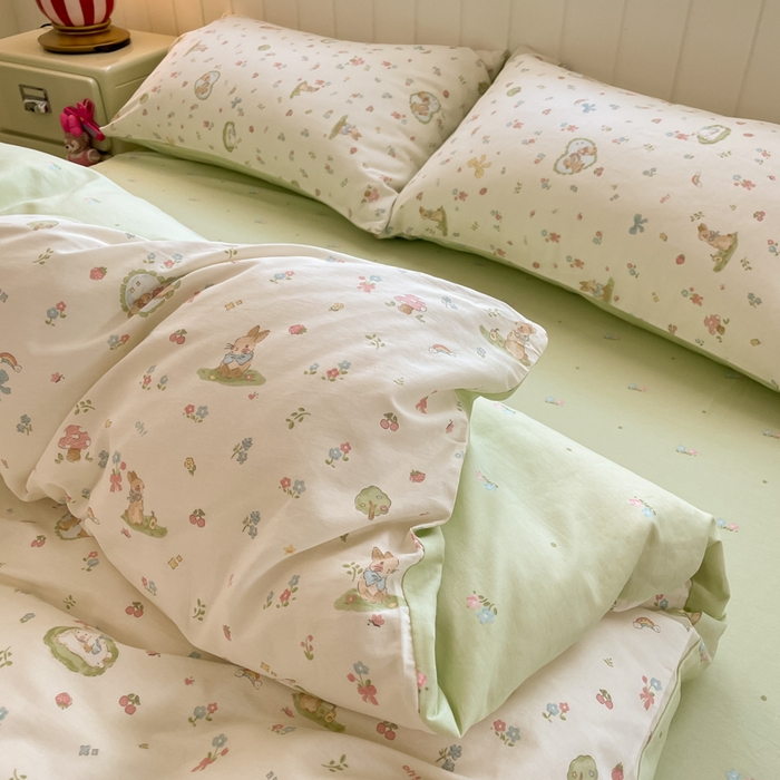 91家纺网 家纺一手货源 找家纺 吉象家纺 2025新款12868全棉印花单被套 蘑菇小兔